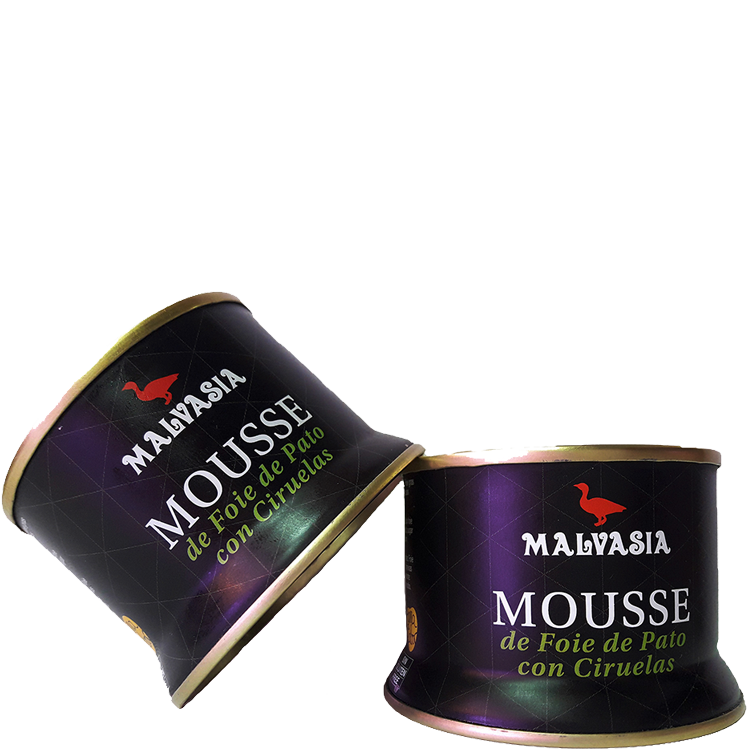 imagén de dos latas de Mousse de Foie de Pato con ciruelas Malvasia